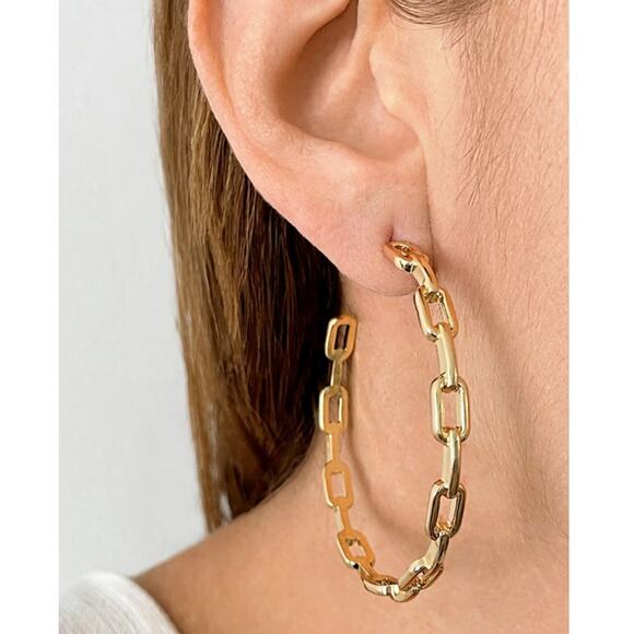 Adornia 14K Gold Plated Chain Link Hoop Earrings NEW - Picture 2 of 7